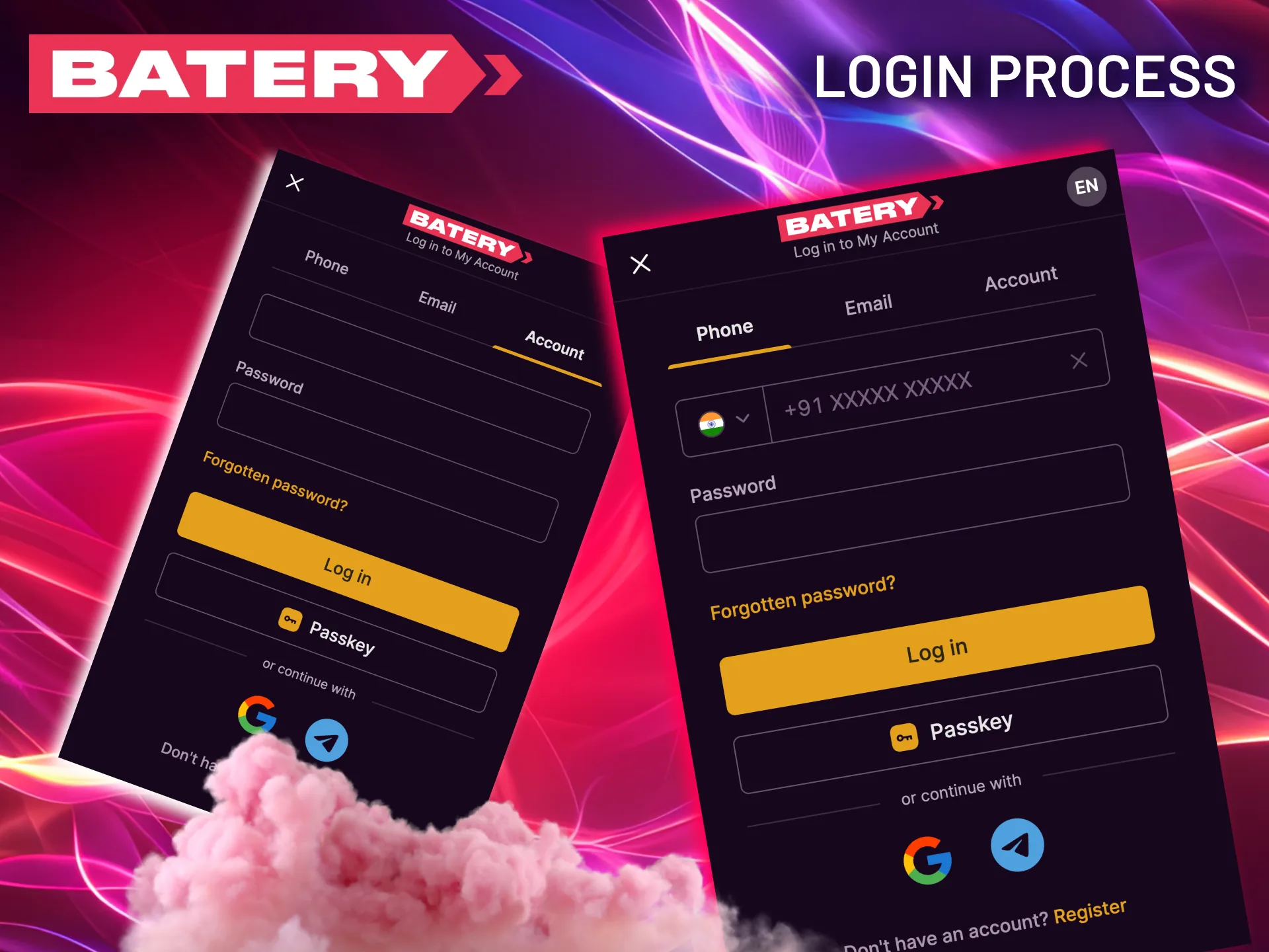 Use your email or phone to sign in at Batery.