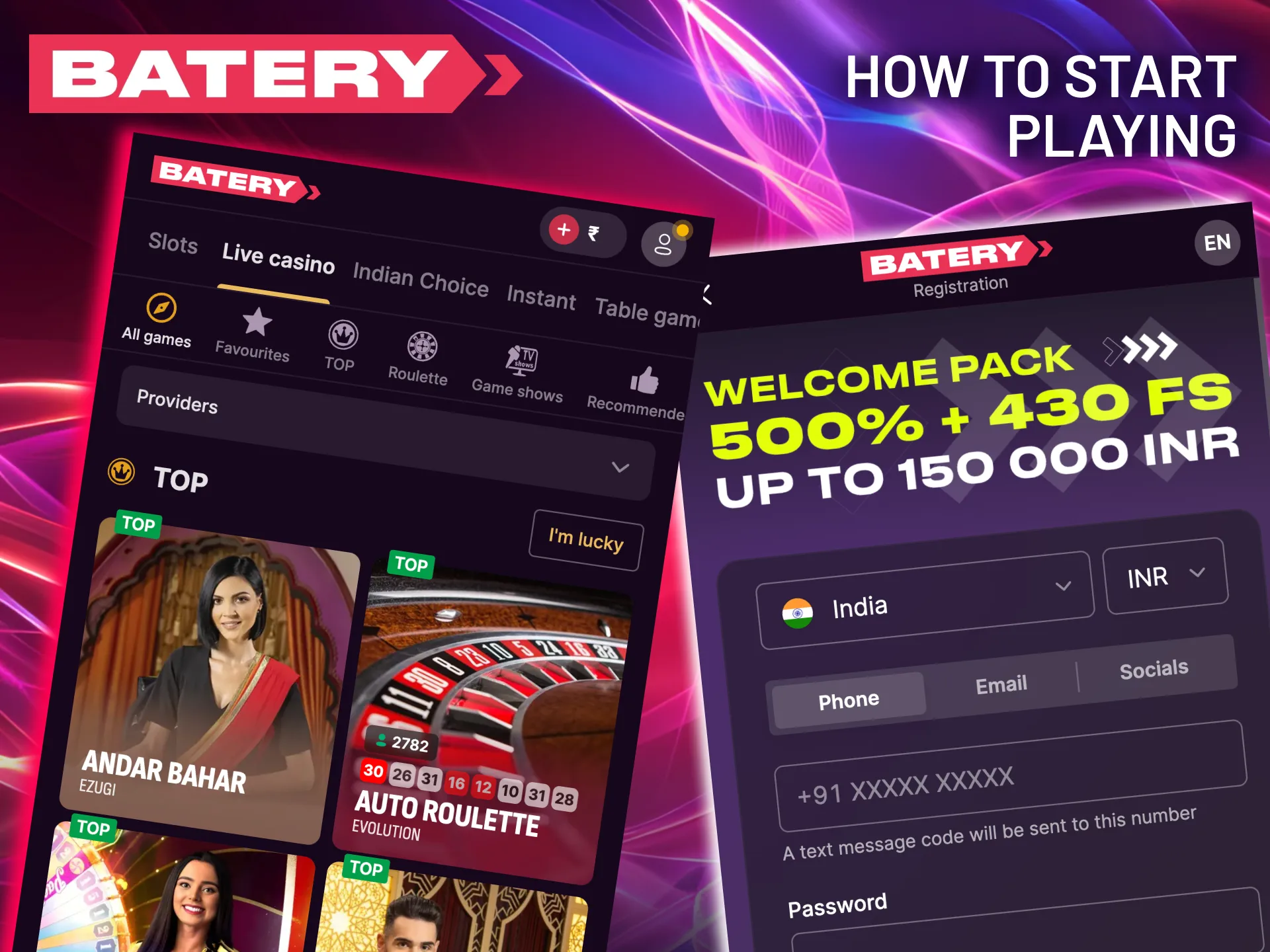 Select Batery casino section and choose live tables.