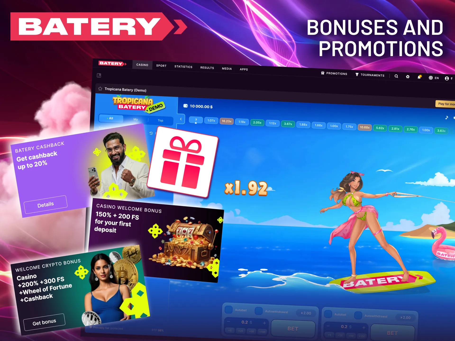 Batery casino bonuses extend balance for tropicana crash slot.