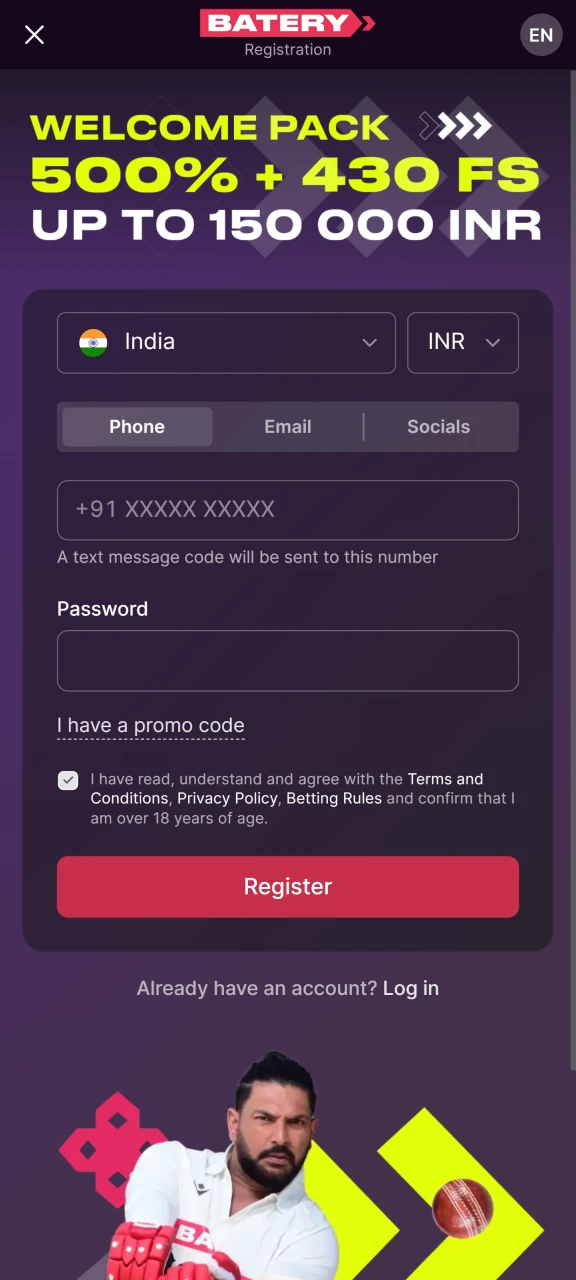 Create an account on the Batery website.