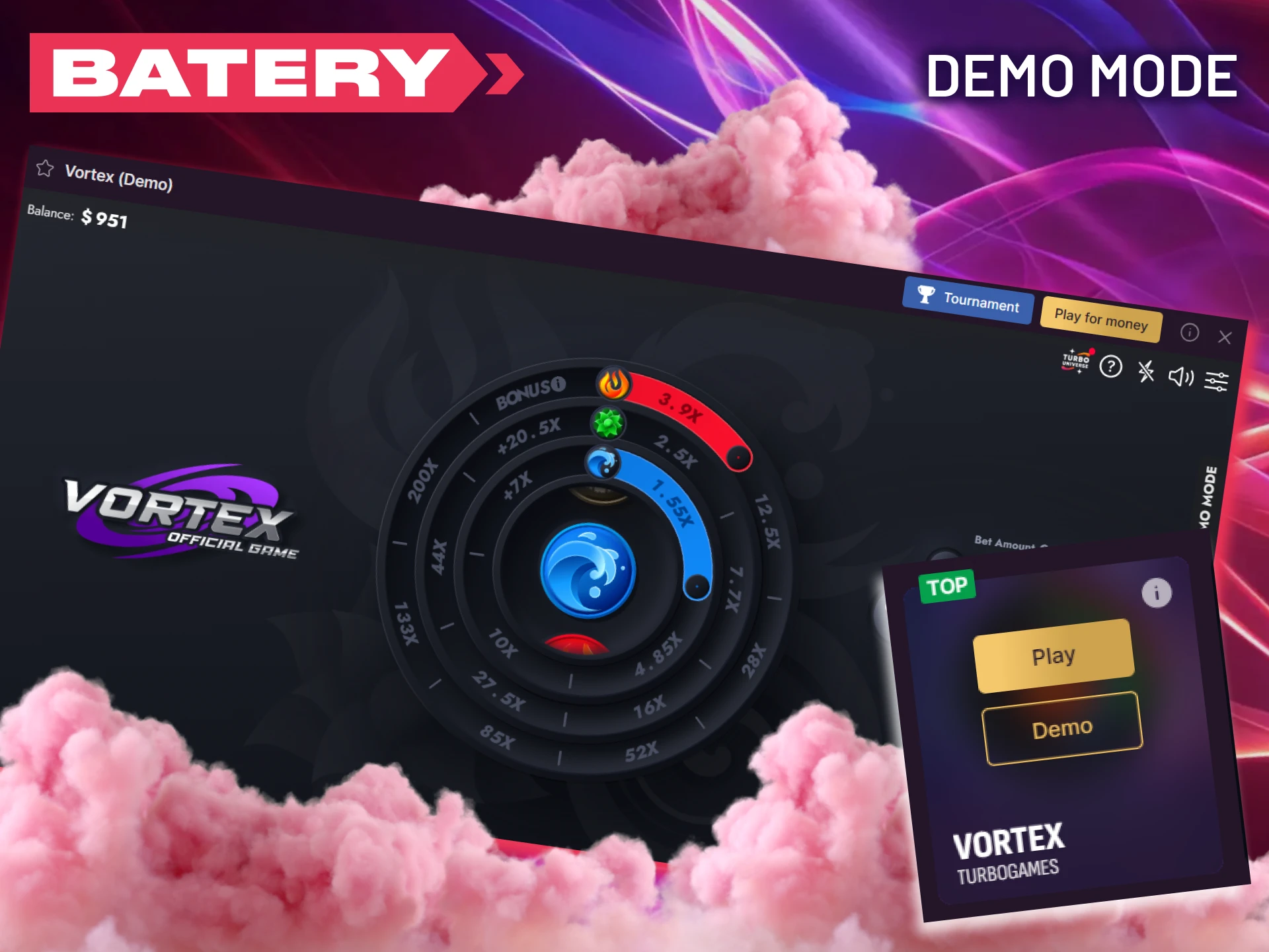 Vortex can be played in demo mode, offered by Batery.